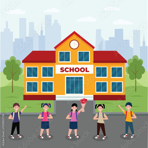 Happy kids going to school
