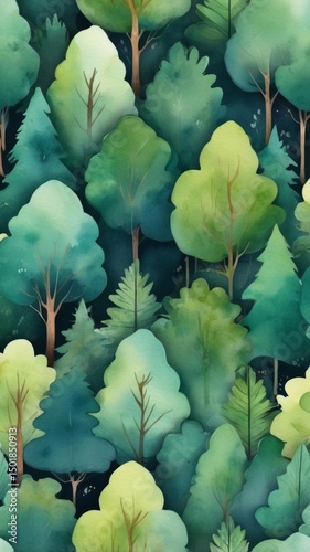 green summer forest watercolor pattern