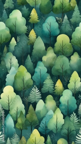 green summer forest watercolor pattern