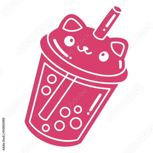 Pink kawaii bubble tea cup with a straw