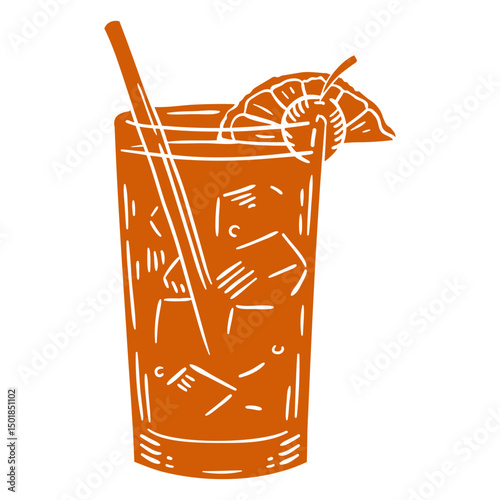 Orange drink with ice and a straw