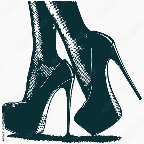 Stylized glossy high heel platform shoe illustrated with elegance and feminine appeal. Fashion concept
