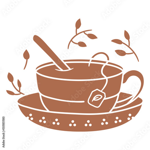 Tea cup and saucer design with a teabag