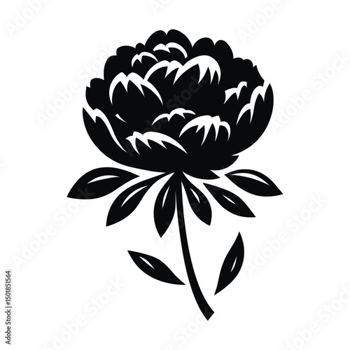 Black silhouette of peony flower, Vector illustration.