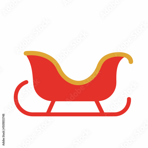 Festive red sleigh with golden trim perfect for Christmas cards and winter holiday invitations. Classic Christmas sleigh illustration ideal for seasonal announcements and winter themed designs. This C