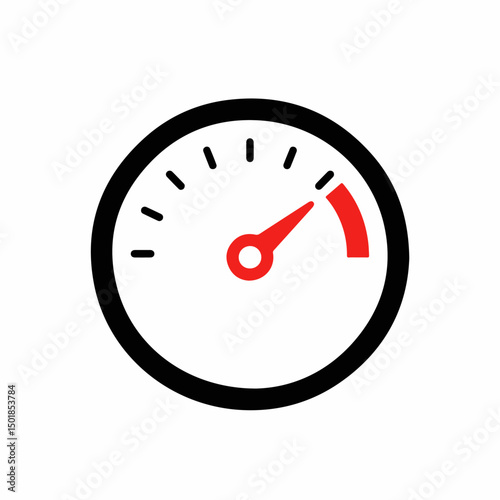 Speedometer gauge shows low speed. Simple speedometer icon indicates low performance. This low speed indicator is perfect for dashboards, websites, and apps.