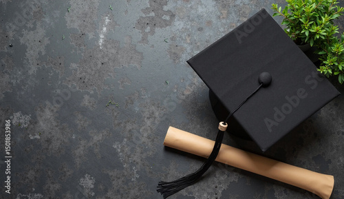 Graduation Banner Template with Cap and Diploma