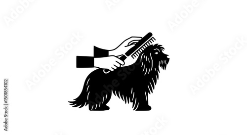 Dog grooming with black coat black and white icon