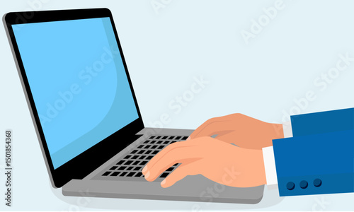 Hands on a laptop typing, business or social media design element