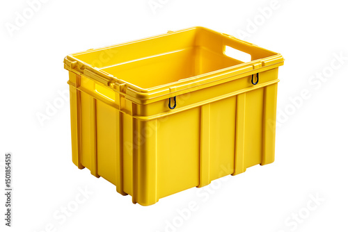 Empty yellow plastic crate isolated on transparent background
