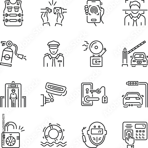 Collection of Security and Protection Line Icons 


