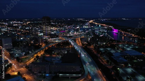 Buffalo New York City Skyline Fall Autumn Night Drone Aerial 4K