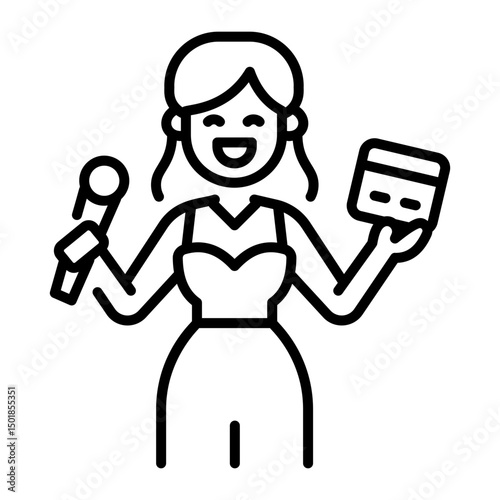 A linear style icon of singing character 