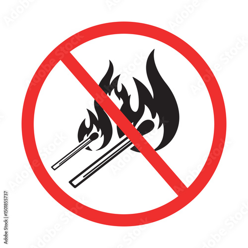 no fire safety sign with crossed matches and flames inside red circle prohibition warning