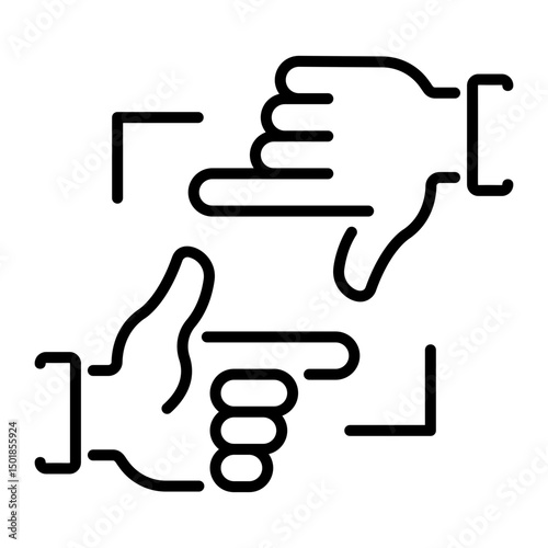 A linear style icon of framing hands