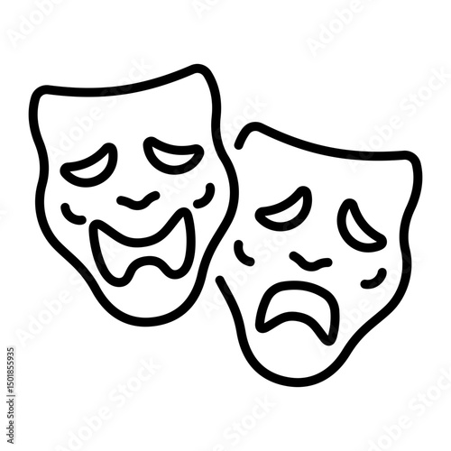 A linear style icon of theater masks