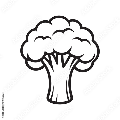  a bold black and white vector illustration of a broccoli on white background.