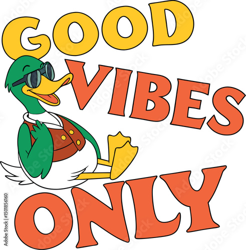Cool Duck Wearing Sunglasses Good Vibes Only Illustration
