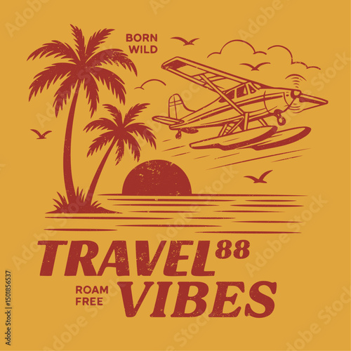 summer Travel vibes. vintage beach graphics. retro print design. tropical fashion design. t-shirt design for spring vibes.