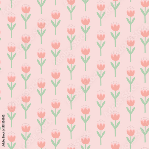 Tiny Pink Tulip Repeat Pattern for Feminine Spring Stationery and Baby Girl Designs
