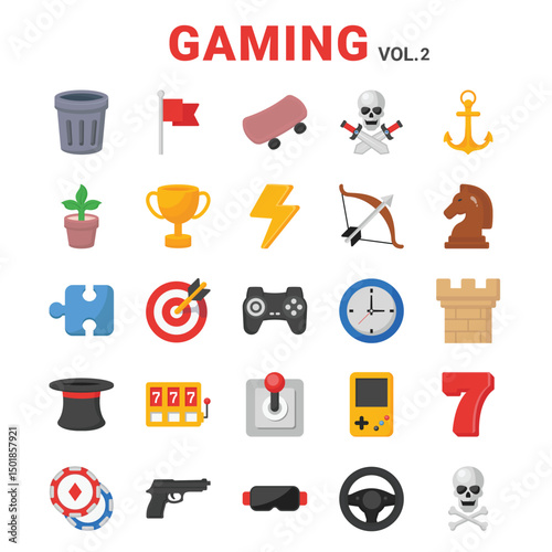 Gaming icon set for any project use. computer game icons, fighting game, games flat icons, video game.