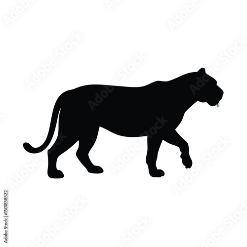 Tiger silhouette facing sideways in alert posture.