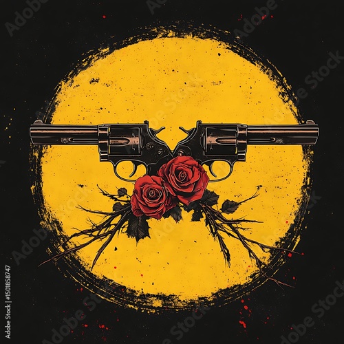 Two revolvers with roses.
