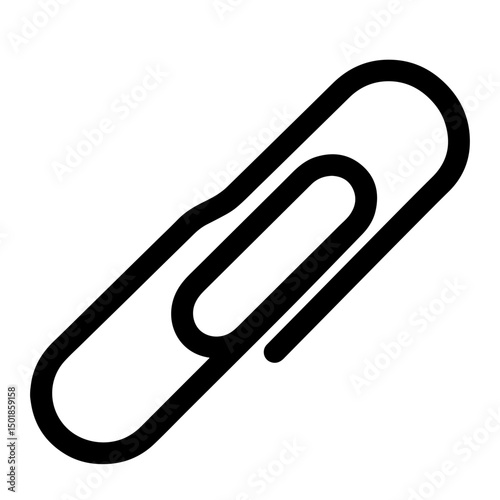 A simple black line art illustration of a paperclip.