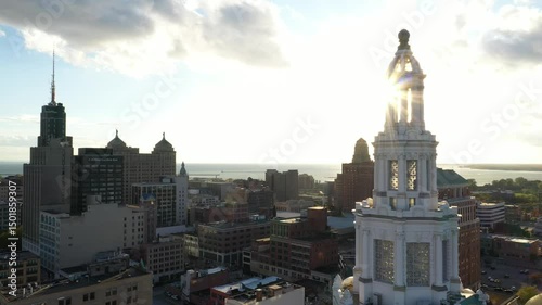 Buffalo New York City Skyline Fall Autumn Sunset Sunrise Night Drone Aerial 4K