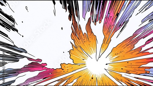 Dynamic Manga-Style Explosion Illustration Vibrant Colors and Intense Action
