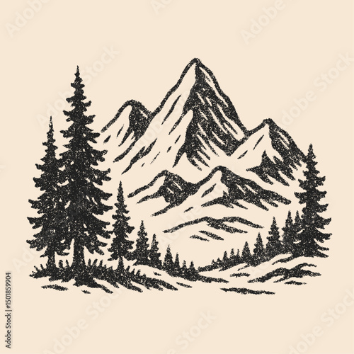 Mountain camping artwork.  outside vector print design for t shirt sweatshirt. wild and free slogan text print. sunset in the mountaun forest. autumn winter graphics. screen print tee vector.
