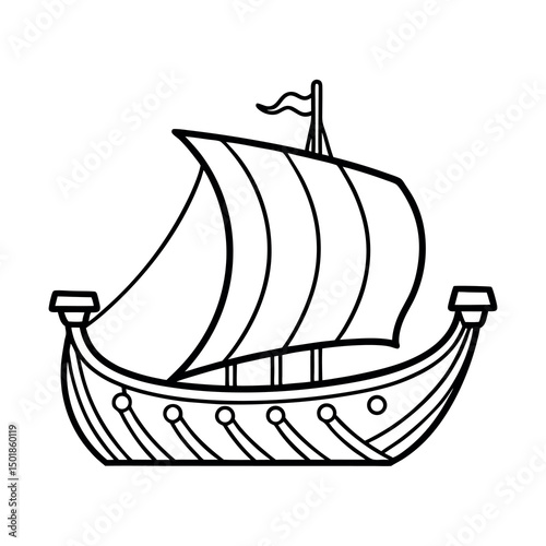 Simple Longship Outline Artwork Design