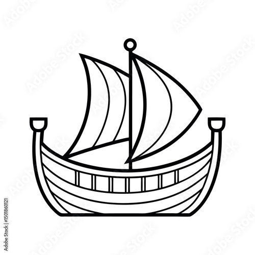 Stylized Longship Line Art Vector Sketch
