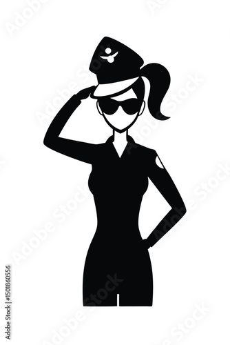 Female Pilot Saluting in Silhouette