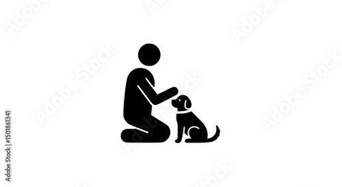 Person petting dog head hand black and white icon