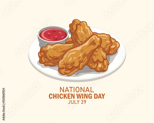 National Chicken Wing Day vector. Fried chicken wings with red sauce icon vector. July 29.