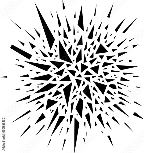 Abstract exploding shape black and white graphic design