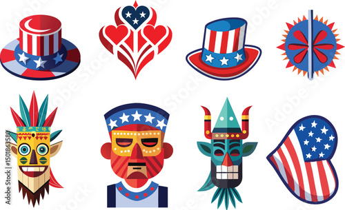 4th of July design bundle, USA Independence Day vector design collection on white background
