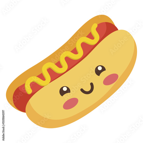 Flat kawaii hotdog
