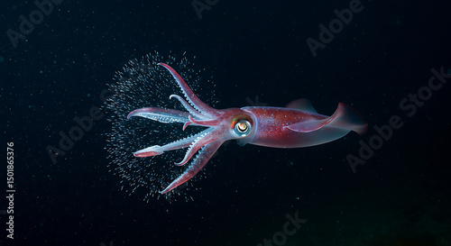 Squid Swimming in Dark Water