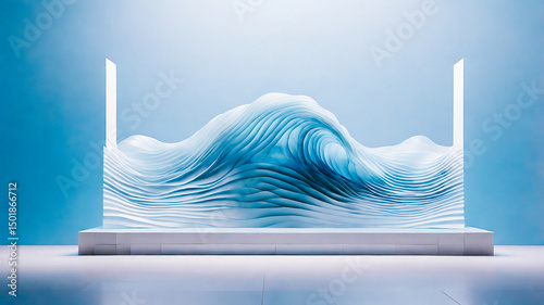 Abstract Blue Wave Sculpture Minimalist Modern Art Installation