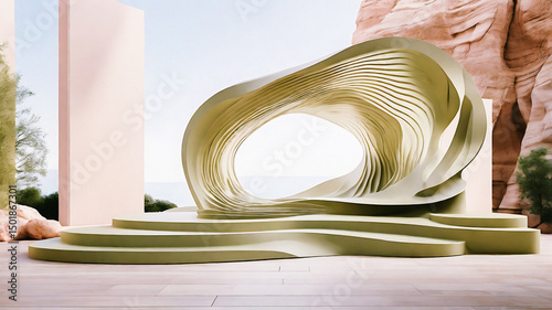 Abstract Olive Green Architectural Structure Desert Landscape