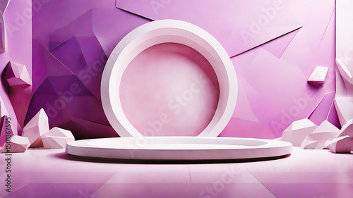 Abstract Pink Geometric Background with White Platform