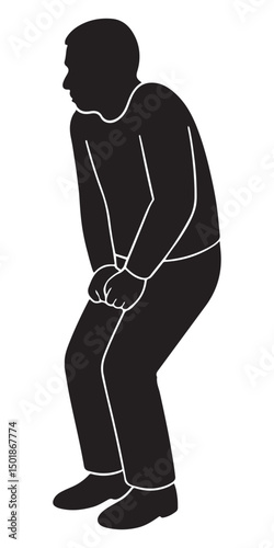 Man holding groin area silhouette with discomfort and pain for medical or health related illustration