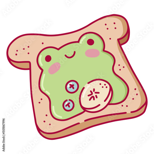 Kawaii frog on a piece of toast