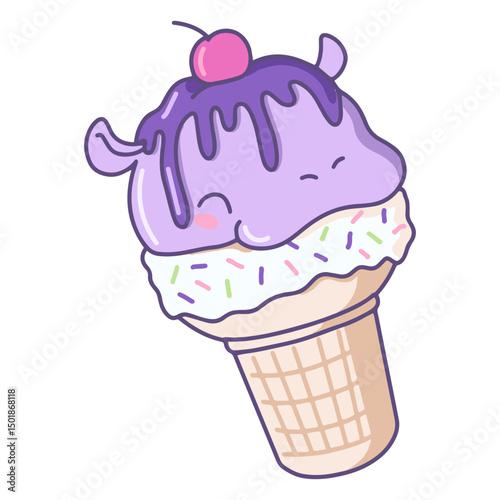 Hippo ice cream kawaii character