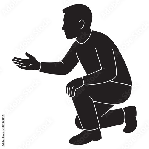 Man kneeling offering hand silhouette illustration graphic design element