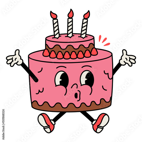 Pink cake retro cartoon birthday