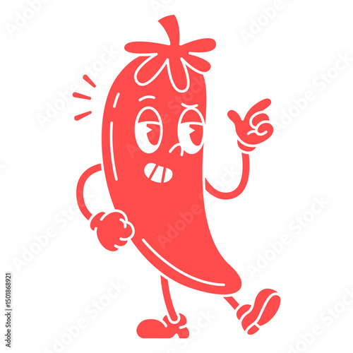 Cartoon character of a red chili pepper standing