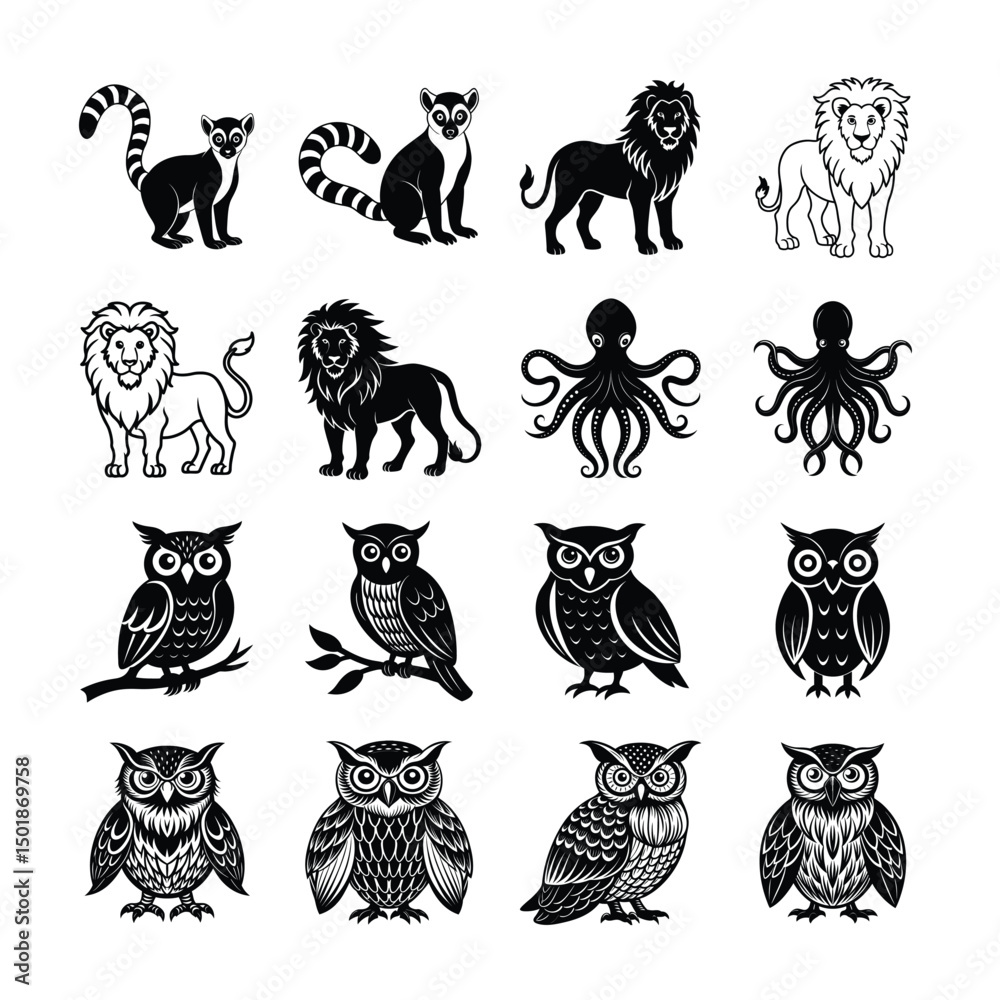 Obraz premium set of black silhouettes of animals